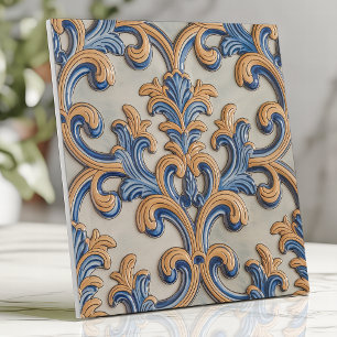 Azulejo De Cerâmica Rolo Barroco Damasco Azul Dourado Estilo Italiano