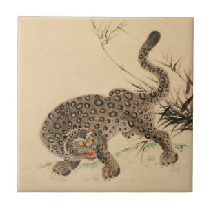 Azulejo De Cerâmica Rolo de Leopardo Manchado Japonês Antigo