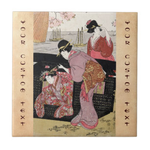 Azulejo De Cerâmica Rolo japonês legal da senhora da gueixa do trio d