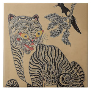 Azulejo De Cerâmica Rolo Minhwa Coreano Antigo do Tigre