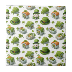 Azulejo De Cerâmica Rolos de Sushi do Dia de São Patrício & Trevo