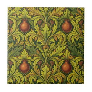 Azulejo De Cerâmica Romã Folhagem Dourada Ornata William Morris