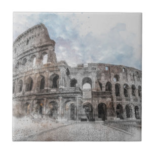 Azulejo De Cerâmica Roma Itália Colosseum Viagem Art Vintage