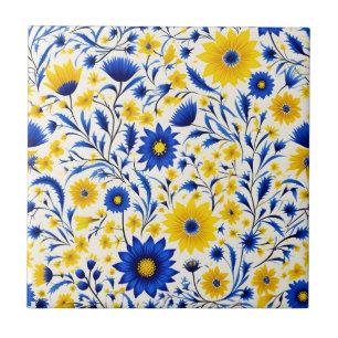 Azulejo De Cerâmica Romanichel Cornflower Blue e Amarelo
