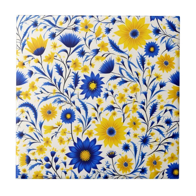 Azulejo De Cerâmica Romanichel Cornflower Blue e Amarelo (Frente)