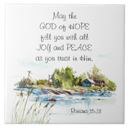 Azulejo De Cerâmica Romanos 15:13 Deus da Esperança, Bíblia Cristã Ver