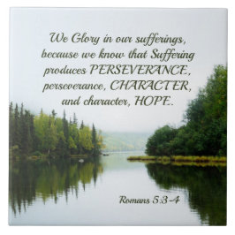 Azulejo De Cerâmica Romanos 5:3-4 Glória em nossas árvores de lagoas