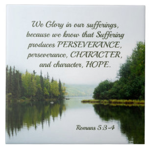 Azulejo De Cerâmica Romanos 5:3-4 Glória em nossas árvores de lagoas