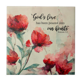 Azulejo De Cerâmica Romanos 5:5 Bíblia de amor de Deus Verso Flores Ro