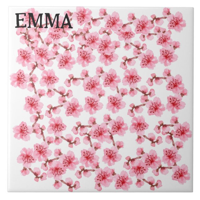 Azulejo De Cerâmica Romantic pink Cherry blosson (Frente)