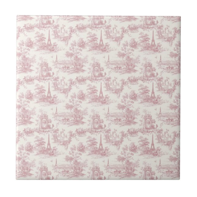 Azulejo De Cerâmica Romantic Pink French Toile Countryside Pattern (3) (Frente)
