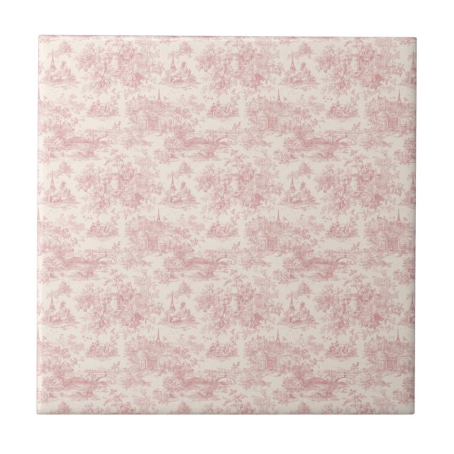 Azulejo De Cerâmica Romantic Pink French Toile Countryside Pattern (4) (Frente)