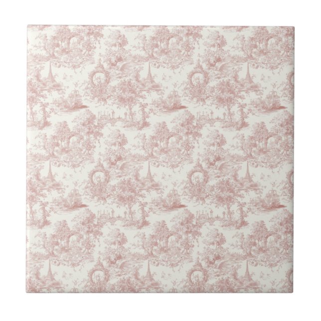 Azulejo De Cerâmica Romantic Pink French Toile Countryside Pattern (5) (Frente)
