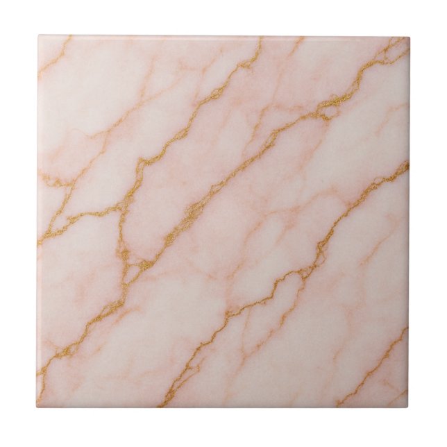 Azulejo De Cerâmica Romantic Pink & Gold Marble Effect Ceramic Tile (Frente)