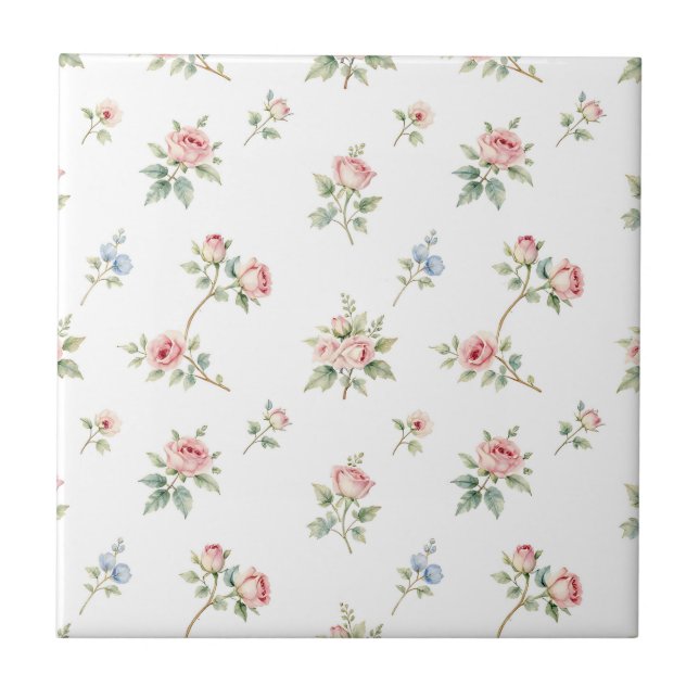 Azulejo De Cerâmica Romantic Watercolor Pink Roses Pattern (Frente)