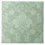 Azulejo De Cerâmica Romântica Chic Floral Damask-Sage Verde<br><div class="desc">Design de damasco floral,  inspirado no legante vintage,  com flores verdes chic monocromáticas,  de sábio claro-a-escuro,  rolhas folhosas e baloiços de delicadas fitas de legado. Este padrão é perfeito e pode ser dimensionado para cima ou para baixo.</div>