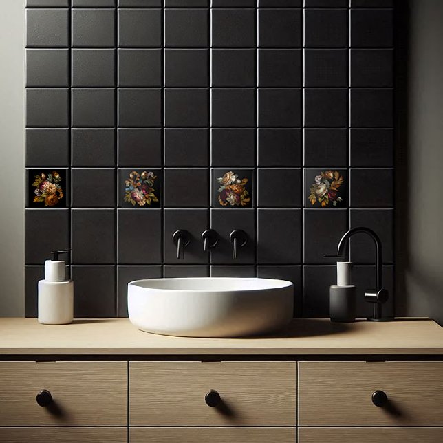 Azulejo De Cerâmica Romântico Dramático "Velho Mundo" Floral 8 (Criador carregado)