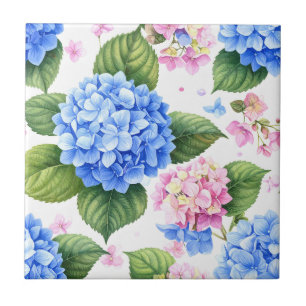 Azulejo De Cerâmica Romântico Jardim de Cottage com Hortênsias Azuis