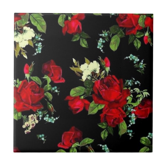 Azulejo De Cerâmica Romântico. rosas vermelhas. (Frente)