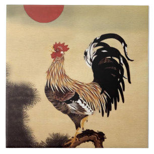 Azulejo De Cerâmica Rooster Crowing por Ito Jakuchu