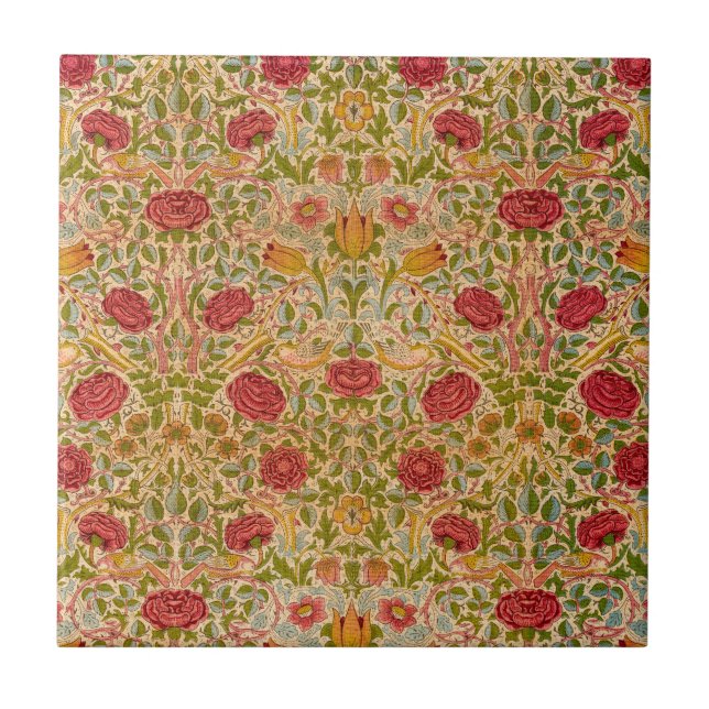 Azulejo De Cerâmica Rosa, 1883, por William Morris (Frente)
