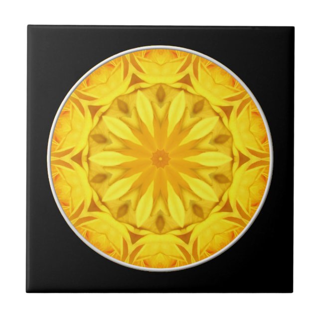 Azulejo De Cerâmica Rosa Amarela Caleidoscópio (Frente)