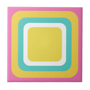 Azulejo De Cerâmica Rosa Amarelo Teal Branco Retro