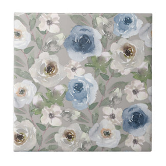 Azulejo de cerâmica Rosa azul branco