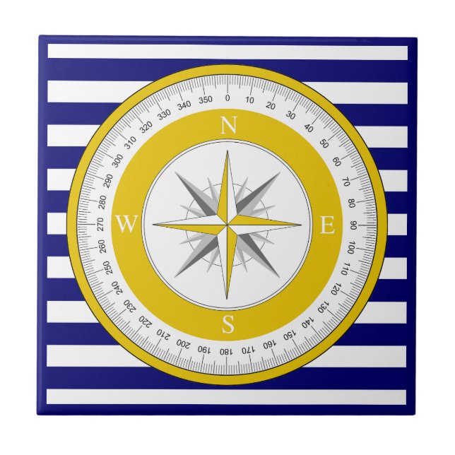 Azulejo De Cerâmica Rosa Azul-Compass Amarelo e Stripe Branca (Frente)