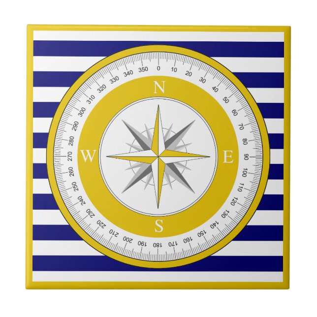 Azulejo De Cerâmica Rosa Azul-Compass Amarelo e Stripe Branca (Frente)