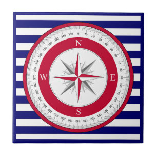 Azulejo De Cerâmica Rosa Azul-Compass-Vermelho e Stripe Branca