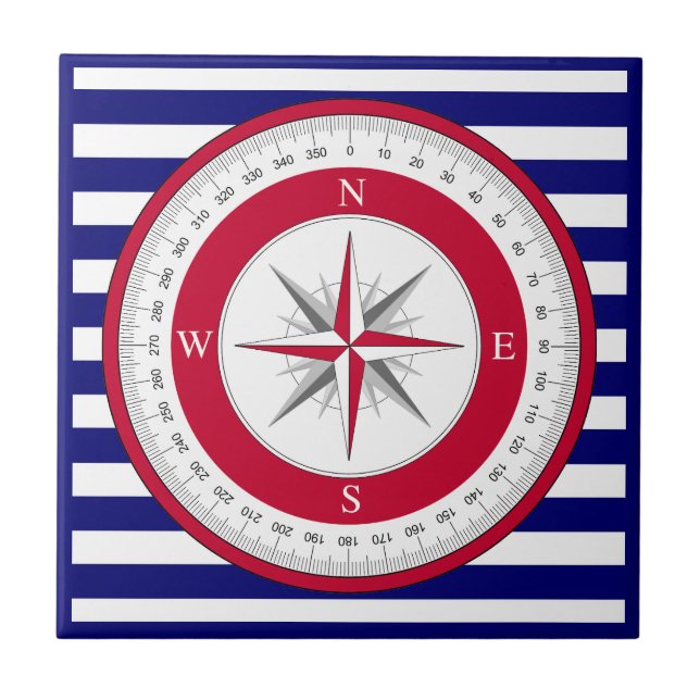 Azulejo De Cerâmica Rosa Azul-Compass-Vermelho e Stripe Branca (Frente)