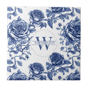 Azulejo De Cerâmica Rosa Azul de Coleção de Rosa de Herança Personaliz