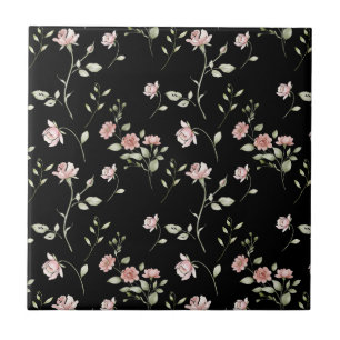 Azulejo De Cerâmica Rosa Bege Água-forte Floral Preto