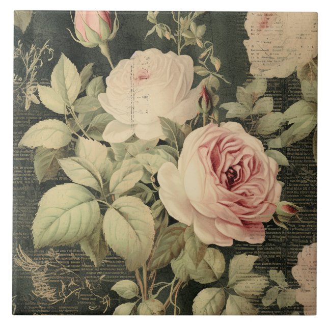 Azulejo De Cerâmica Rosa Bege Verde Escuro (Frente)
