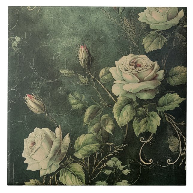 Azulejo De Cerâmica Rosa Bege Verde Escuro  (Frente)