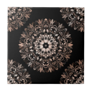 Azulejo De Cerâmica Rosa Black Floral Mandala