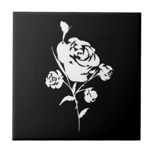 Azulejo De Cerâmica Rosa branca em preto