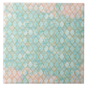 Azulejo De Cerâmica Rosa claro e padrão de Aqua Maroccan