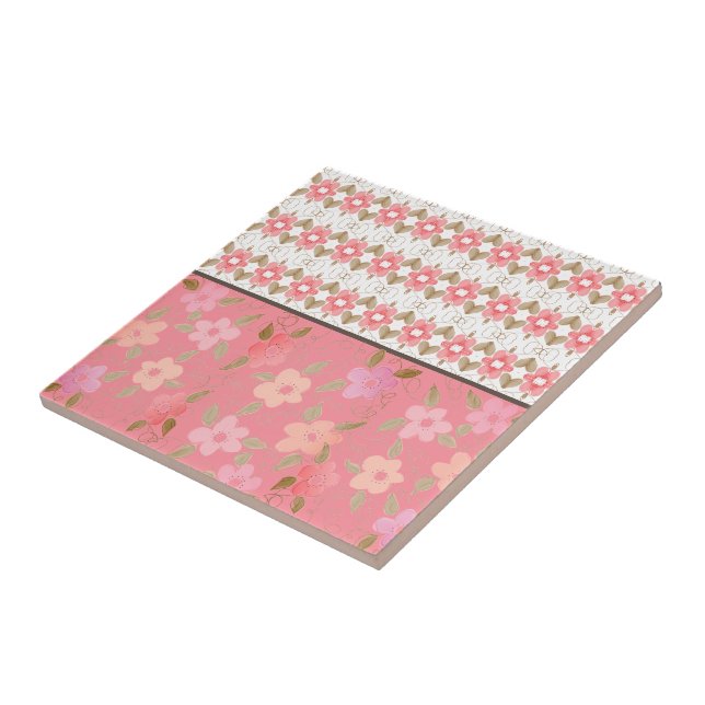 Azulejo De Cerâmica Rosa Com Floral De Pêssego (Lateral)
