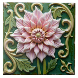 Azulejo De Cerâmica Rosa Dahlia em Verde