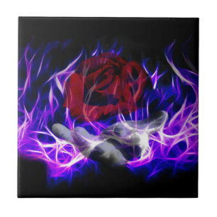 Azulejo De Cerâmica Rosa de chama violeta e mãos deuses