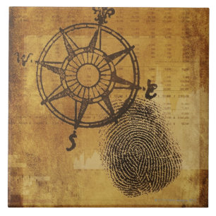 Azulejo De Cerâmica Rosa de compasso antigo com impressão digital