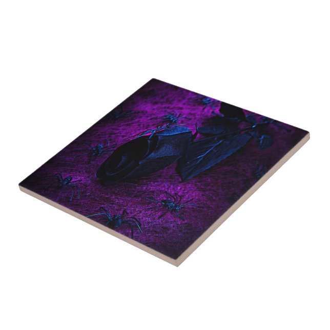 Azulejo De Cerâmica Rosa de Material Negro Spooky, Aranhas Negras (Lateral)