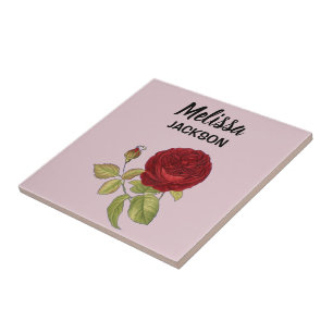 Azulejo De Cerâmica Rosa de rosa vermelha elegante