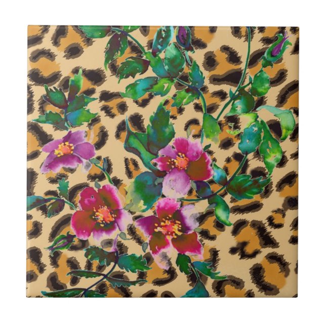Azulejo De Cerâmica Rosa de safra - impressão-leopardo (Frente)