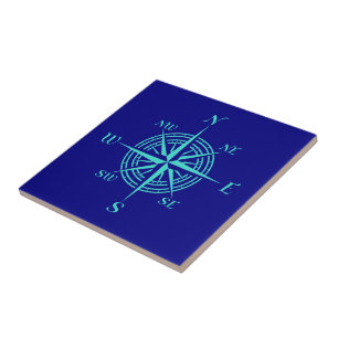 Azulejo De Cerâmica Rosa de Turquesa em Decoração Costeira Azul Mari