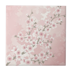 Azulejo De Cerâmica Rosa Desbotado Vintage Flor de Cerejeira