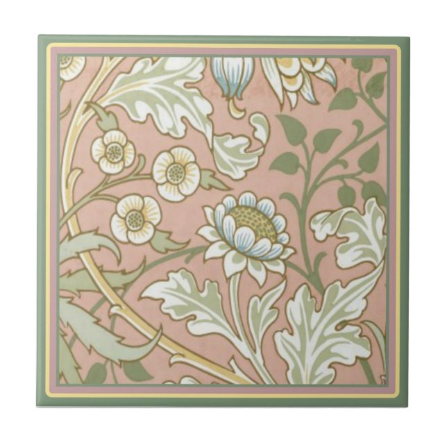 Azulejo De Cerâmica Rosa do ~ de William Morris floral (Frente)