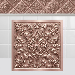 Azulejo De Cerâmica Rosa Dourada Vitoriana Rosa Relevo Filigrana Antig